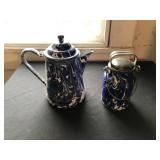 (2) Dark Blue and White Swirl Graniteware Pieces