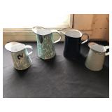 (4) Blue Graniteware Pitchers