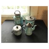 (4) Pale Blue Graniteware Pieces
