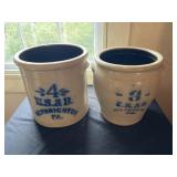 (2) E.S. & B. New Brighton Salt Glazed Crocks