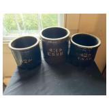 (3) Chocolate E.S. & B. Storage Crocks