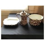 (3) Pieces of Chocolate Brown & White Graniteware
