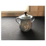 Unusual Blue/White Swirl Graniteware Covered Sugar