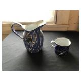 (2) Blue and White Swirl Graniteware Pieces