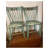 Pair of Early Blue/Green Paint Decorated Chairs