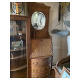 Victorian Oak Bow Front China Cabinet