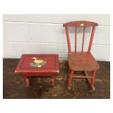 Small Painted Footstool & Advertising Child