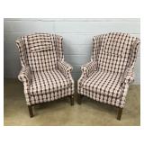 (2) Checkered, Upholstered Wing Back Chairs