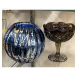 Art Glass Vase with Carnival Glass Compote
