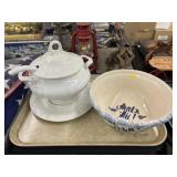 Contemporary Porcelain Tureen and Serving Bowl