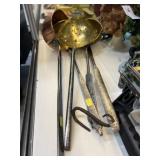 Primitive Wrought Iron and Brass Ladles & Skimmers