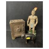 (2) Cast Metal Still Banks with Figurine