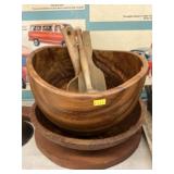 Carved Wood Bowls, Cutting Board, Utensils