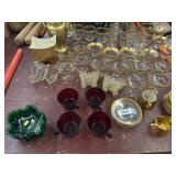 Gilt Rimmed Stemware, Ruby Glass Vases, etc.