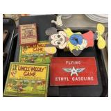 Vintage Games, Wall Clock, Gas Sign