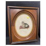 Framed Needlepoint of Cat