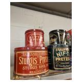 (4) Pretzel and Biscuit Tins
