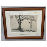 Hand Drawn Picture of Boy Picking Cherries