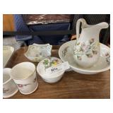 Porcelain Pitcher and Bowls with Mugs