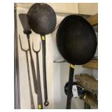 Wrought Iron Utensils and Pedestal Pan