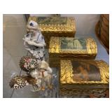 Graduated Storage Boxes and Porcelain Figurines