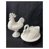 (2) Milk Glass Covered Canisters