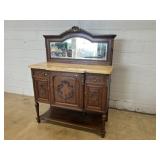 Ornate Marble Top Sideboard w/ Mirrored Back