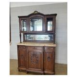 Ornate Marble Top Sideboard w/ Mirrored Displayed