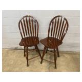 (2) Wooden Swivel Bar Stools
