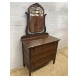 Oak 3 Drawer Bureau w/ Mirror