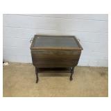 Wooden Rolling Serving Tea Cart w/ Glass Tray Top