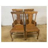 4 Oak T-Back Vinyl Upholstered Side Chairs