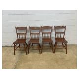 (4) Half Spindle Back Plank Seat Side Chairs