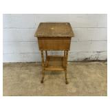 Vintage Bamboo and Rattan Lift Lid Sewing Stand