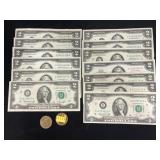 (14) $2.00 Bills with $1.00 Coins