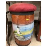 Paint Decorated Upholstered Nail Keg