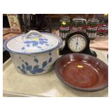 Ingraham Mantel Clock and Contemporary Pottery