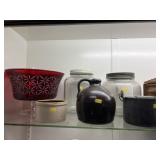 Vintage Glass Canisters with Compote & Stoneware