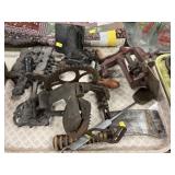 Vintage Apple Peeler, Meat Cleaver, Trivets