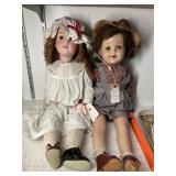 (2) Vtg. Porcelain & Composition Cloth Body Dolls