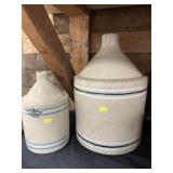 (2) Stoneware Banded Storage Jugs
