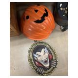Plastic Pumpkin with Halloween Wall Hanging