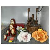 Swiss Music Box, Nesting Dolls, Porcelain Flowers