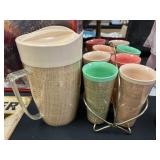 Vintage Plastic Decorated Water Pitcher Set