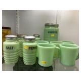 Jadeite Mugs, Shaker and Canister
