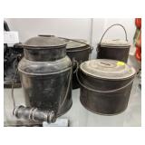 Vintage Tinware Canisters and Agateware Cream Pail