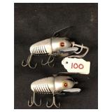 2 Vintage Heddon Crazy Crawler Silver Shore Lures