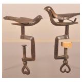 Two Various Iron Bird Figural Sewing Clamps.