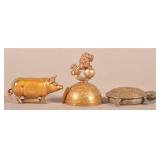 Three Antique Brass Figural Sewing Tape Measures.