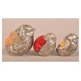 Three Edwardian Silver Novelty Chick Pin Cushions.